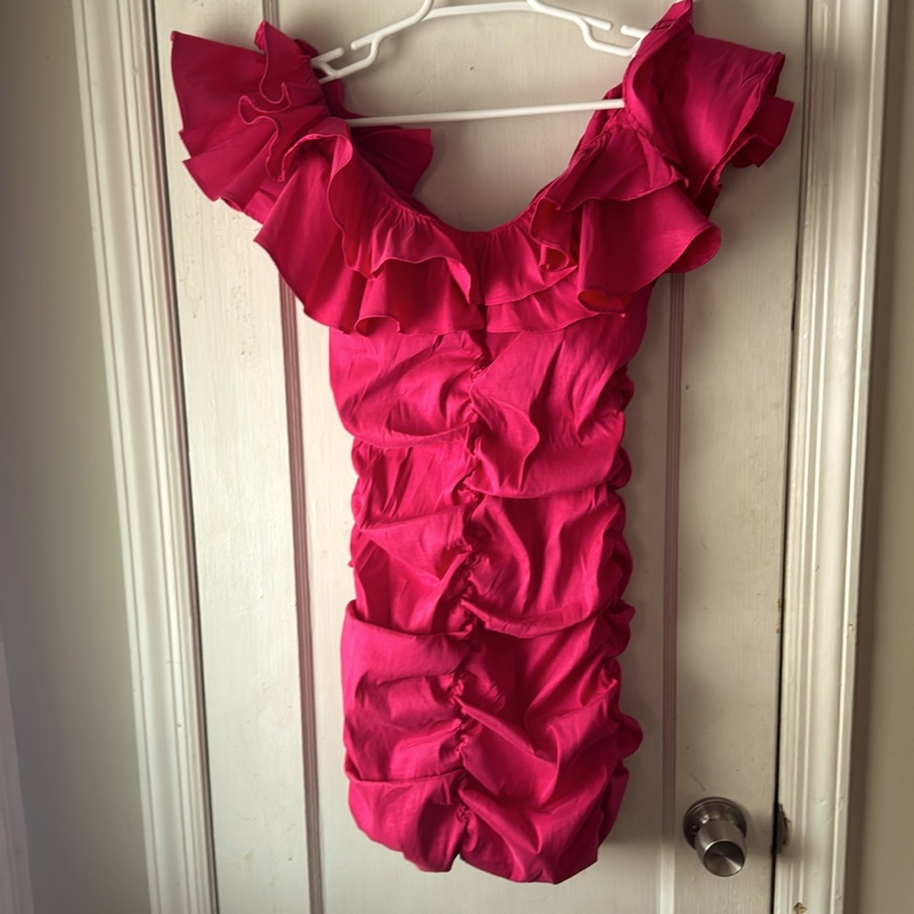 Hot pink cocktail dress.